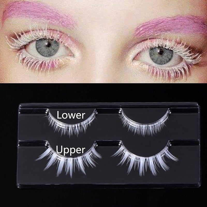 Outopen White False Eyelashes Halloween White Eye lashes Extension Tools Anime Cosplay Makeup Natural Looking Masquerade Party Eyelashes(White) - Image 2