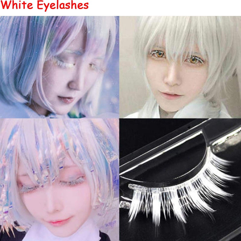 Outopen White False Eyelashes Halloween White Eye lashes Extension Tools Anime Cosplay Makeup Natural Looking Masquerade Party Eyelashes(White) - Image 3