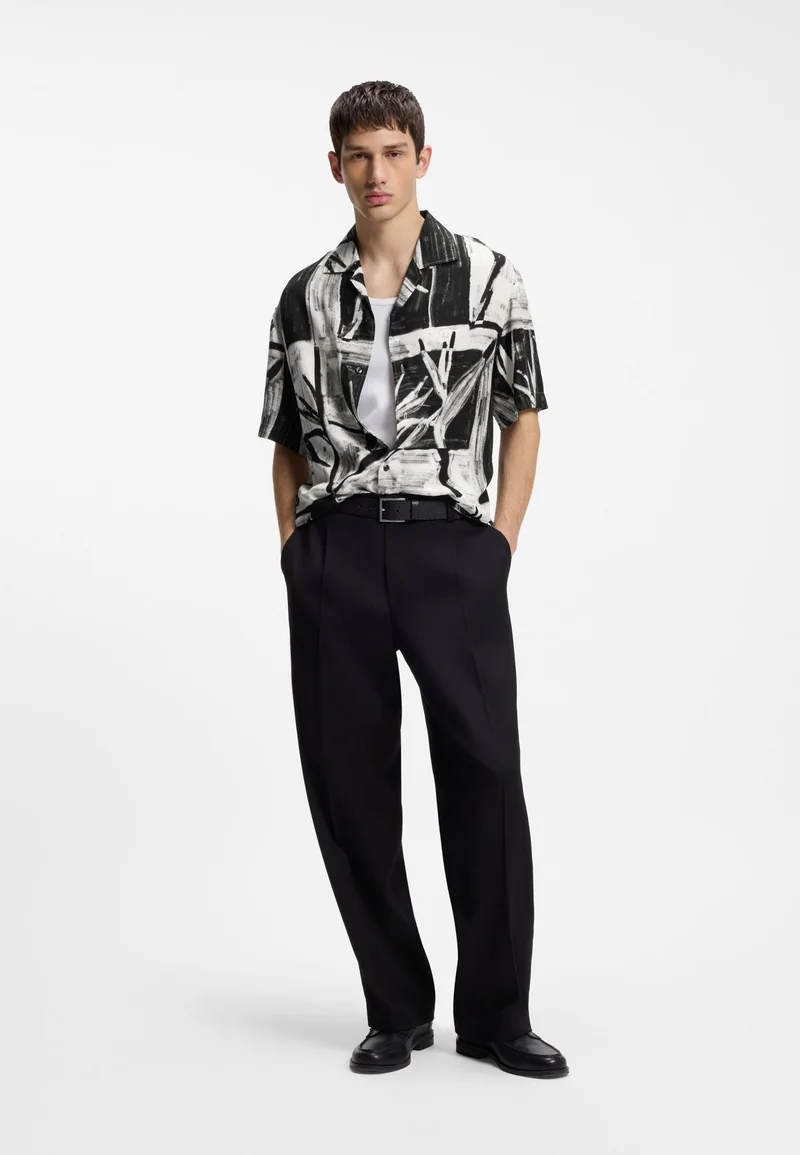 HUGO Black Oversized-fit printed shirt with camp collar for Men | Best Price UAE