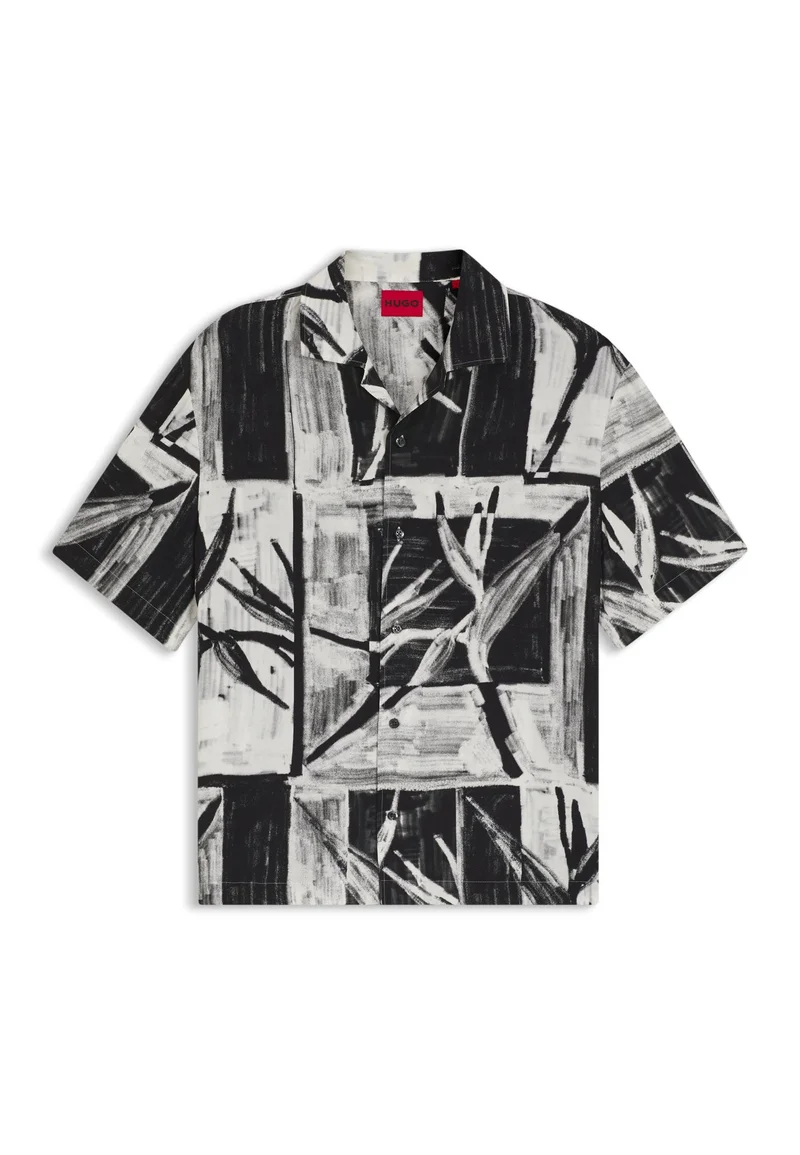HUGO Black Oversized-fit printed shirt with camp collar for Men | Best Price UAE