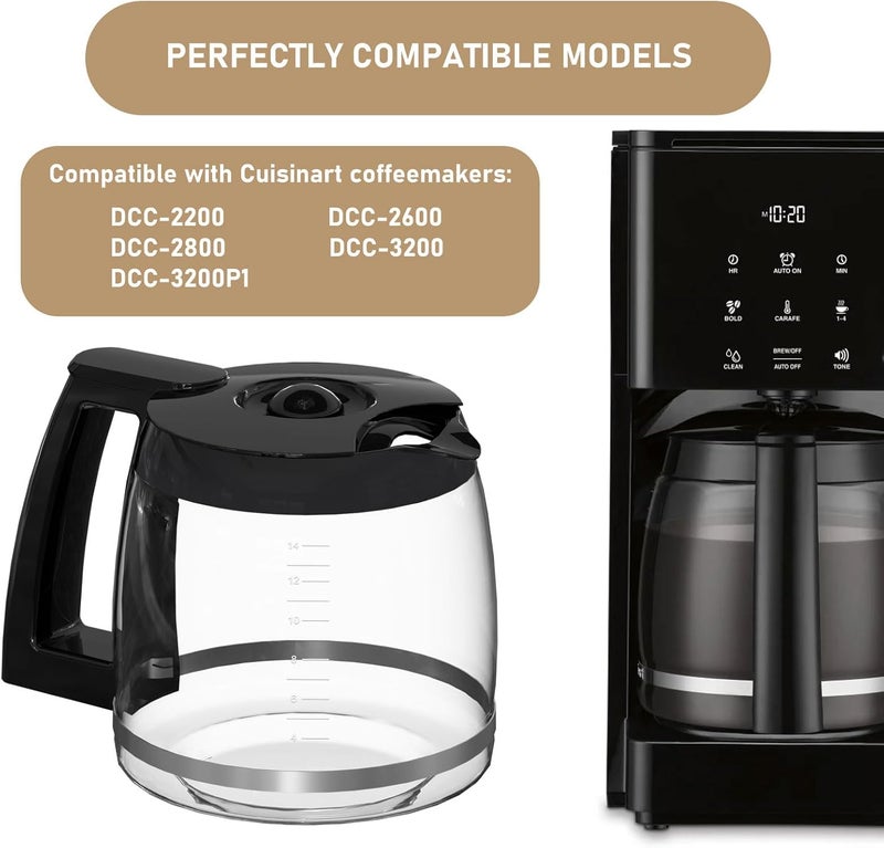 Shonshon 14-Cups Coffee Carafe Replacement Pot Compatible with Cuisinart Coffee Machine DCC-2200RC, DCC-2200, DCC-3200, DCC-3200P1, DCC-3200FR, DCC-3200CPAMZ, DCC-2600, DCC-2800,DCC-1800FR, CBC-7400 CBC-7000PC - Image 2