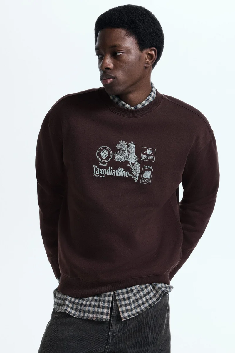 اتش اند ام بلوزة من القطن السميك بقصة مريحة