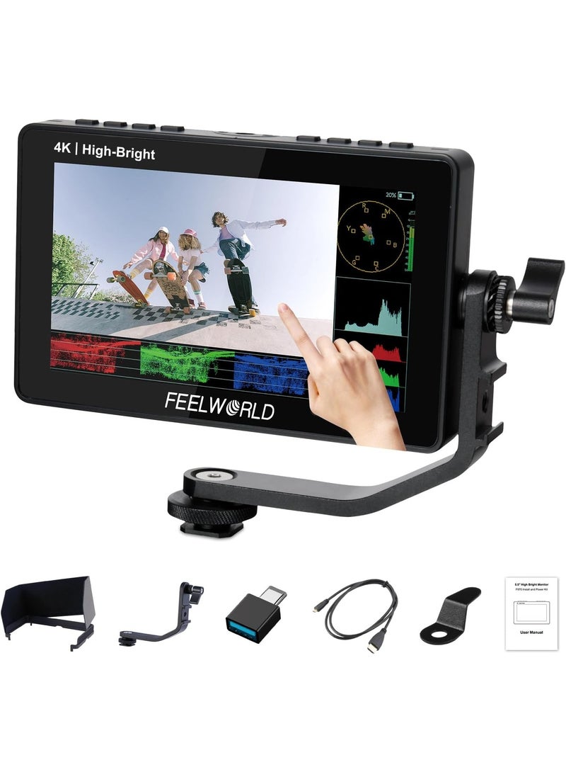 FEELWORLD F5 ProX 5.5" 1600nit High-Bright Touchscreen Camera Field Monitor – 1920x1080 Full HD IPS, 4K HDMI In/Out, 3D LUT, Waveform/Vectorscope/Histogram, Type-C Input, F970 External Install & Power Kit, For DSLR & Mirrorless - Image 1
