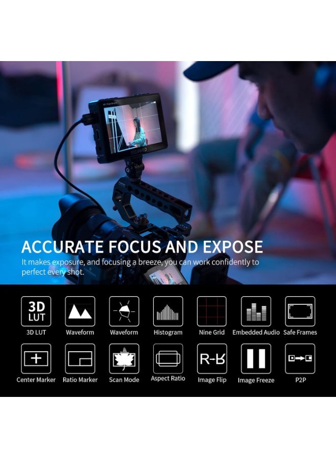 FEELWORLD F5 ProX 5.5" 1600nit High-Bright Touchscreen Camera Field Monitor – 1920x1080 Full HD IPS, 4K HDMI In/Out, 3D LUT, Waveform/Vectorscope/Histogram, Type-C Input, F970 External Install & Power Kit, For DSLR & Mirrorless - Image 4