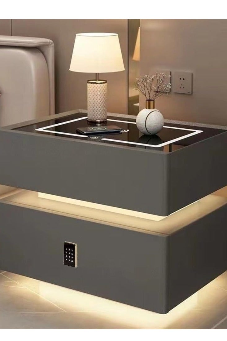 Generic Nightstand with Smart Charging, 2-Tier Storage Side Table, Wooden Nightstand for Bedroom, Living Room, 3 color light + wireless charging + USB+ Bluetooth speaker with Digital lock  - Image 1