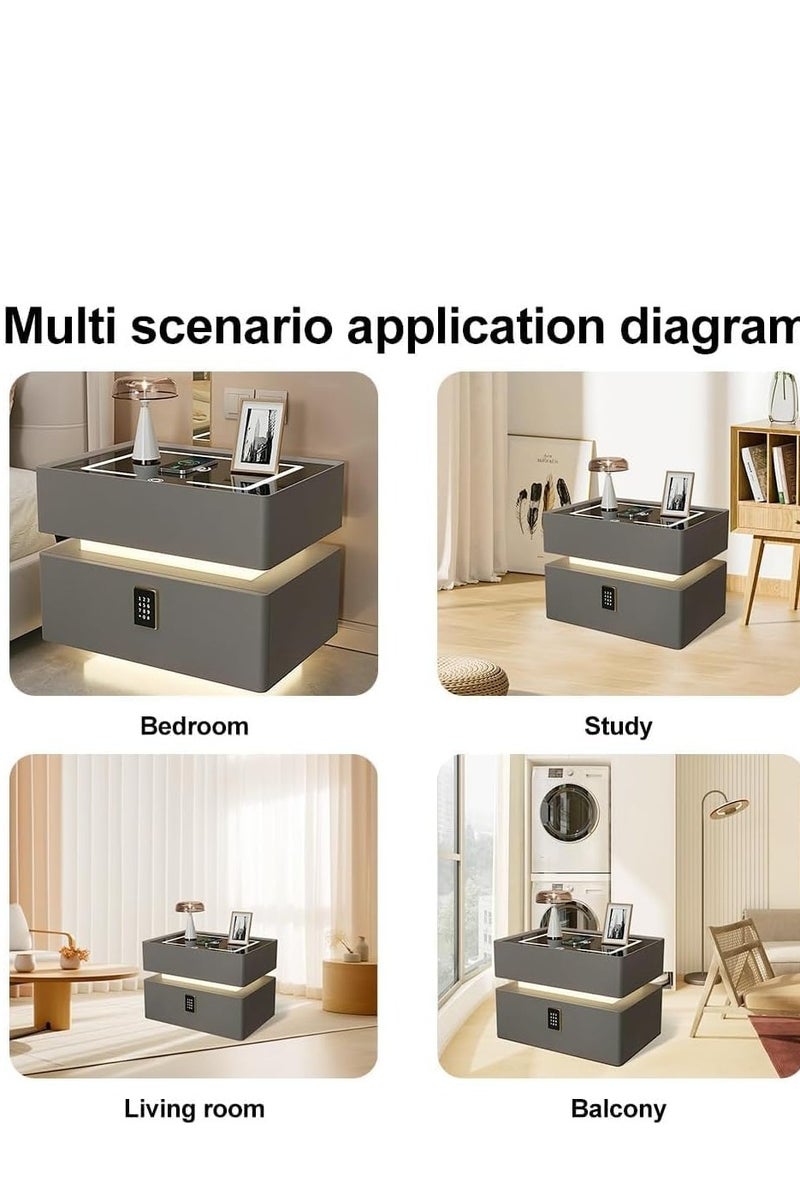 Generic Nightstand with Smart Charging, 2-Tier Storage Side Table, Wooden Nightstand for Bedroom, Living Room, 3 color light + wireless charging + USB+ Bluetooth speaker with Digital lock  - Image 4