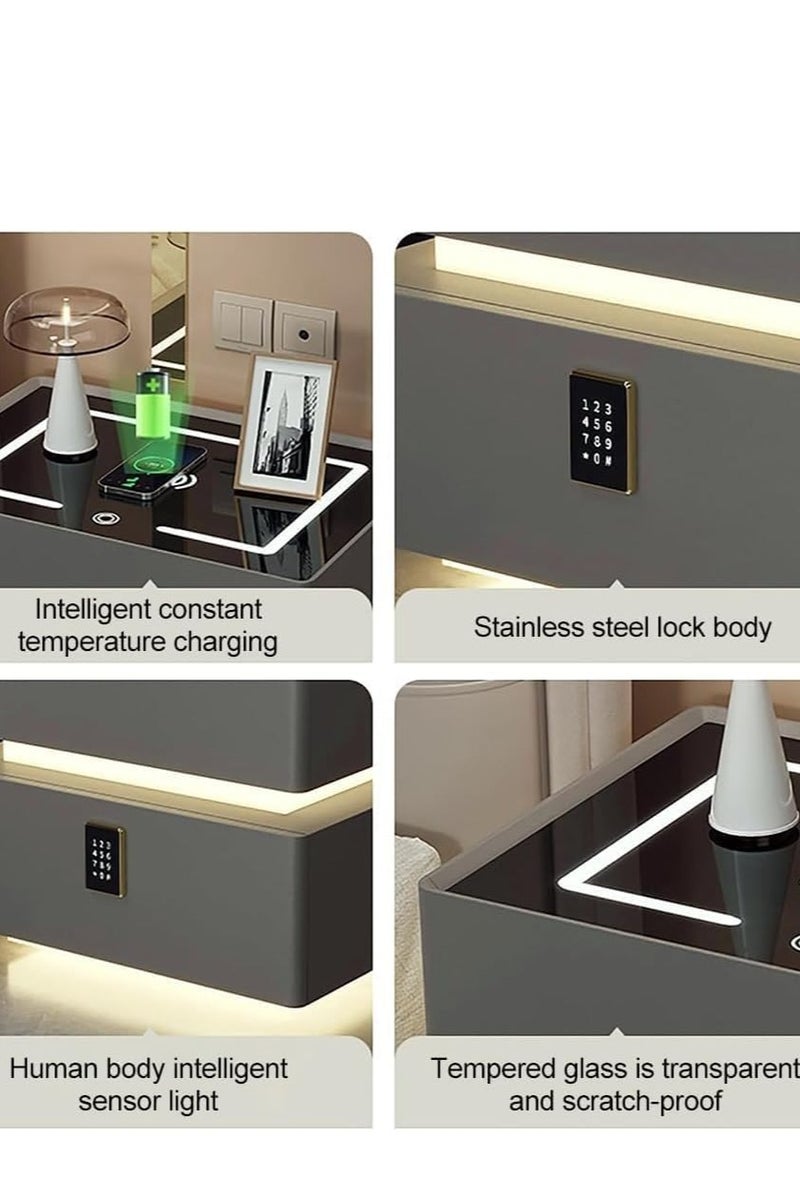 Generic Nightstand with Smart Charging, 2-Tier Storage Side Table, Wooden Nightstand for Bedroom, Living Room, 3 color light + wireless charging + USB+ Bluetooth speaker with Digital lock  - Image 5