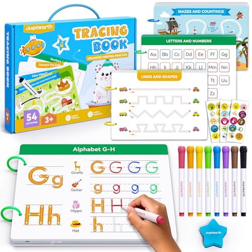 JUPITEARTH Preschool Learning Activities 54 Reusable Pages Tracing Books for Kids Ages 35 Toddler Activities Busy Book Handwriting Practice Kindergarten Workbooks Educational Toys for 3 4 5 Year Old - Image 1