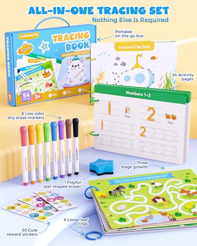 JUPITEARTH Preschool Learning Activities 54 Reusable Pages Tracing Books for Kids Ages 35 Toddler Activities Busy Book Handwriting Practice Kindergarten Workbooks Educational Toys for 3 4 5 Year Old - Image 5