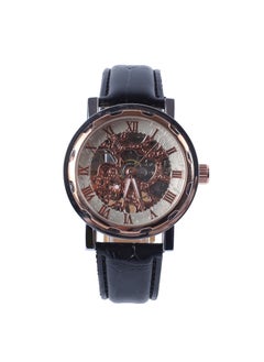 Generic Mens Business Casual Automatic Mechanical Watch IP Rose Gold Shell White Face Rose UP Hollow 