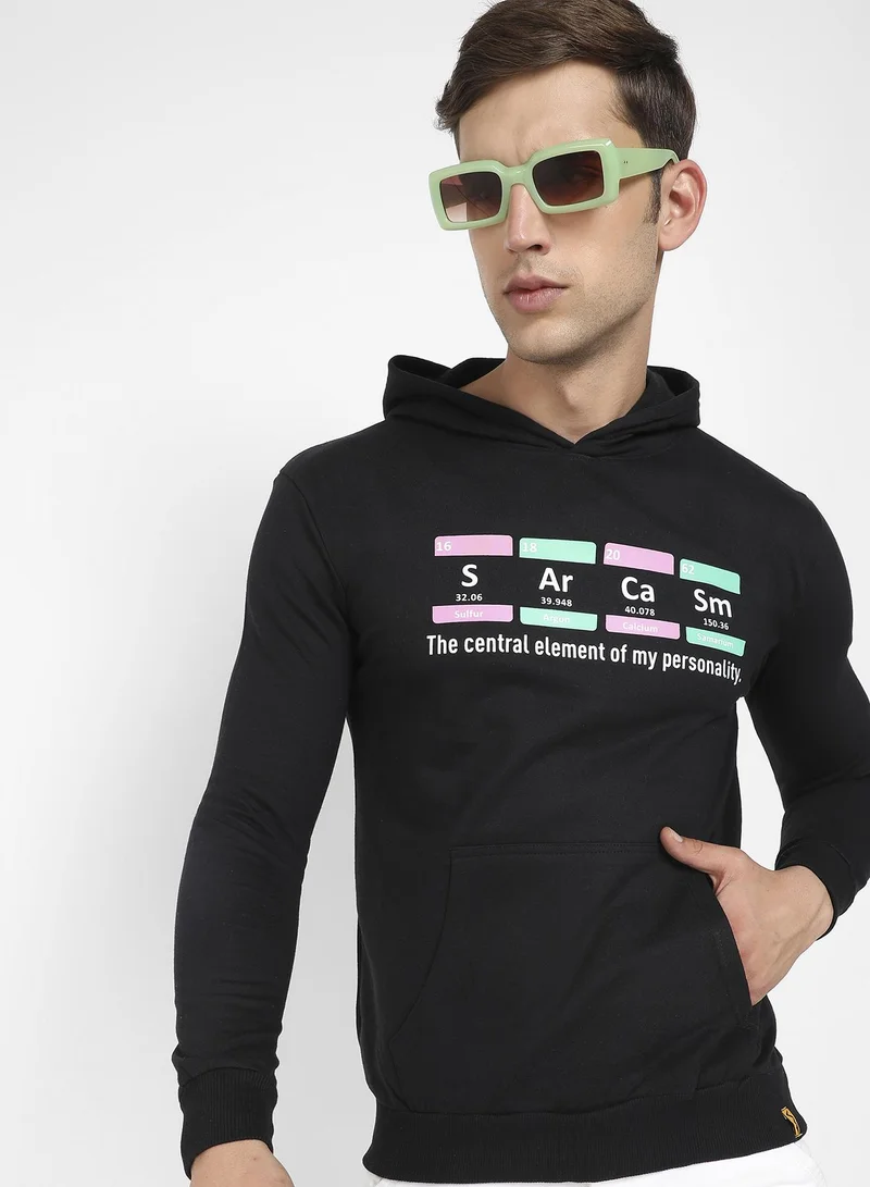 Men's Onyx Black Sarcasm-Imprint Pullover Hoodie