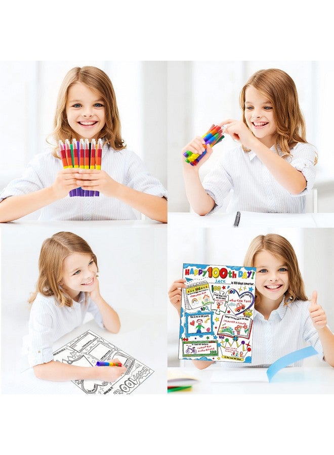 Cinrobiye 30 Pcs Happy 100th Day Coloring Poster Pack with 30 Stacking Crayons for School Party Favors，100 Days of School Ideas Project Chart Fill in Poster School Craft Classroom Activities Supply - Image 4