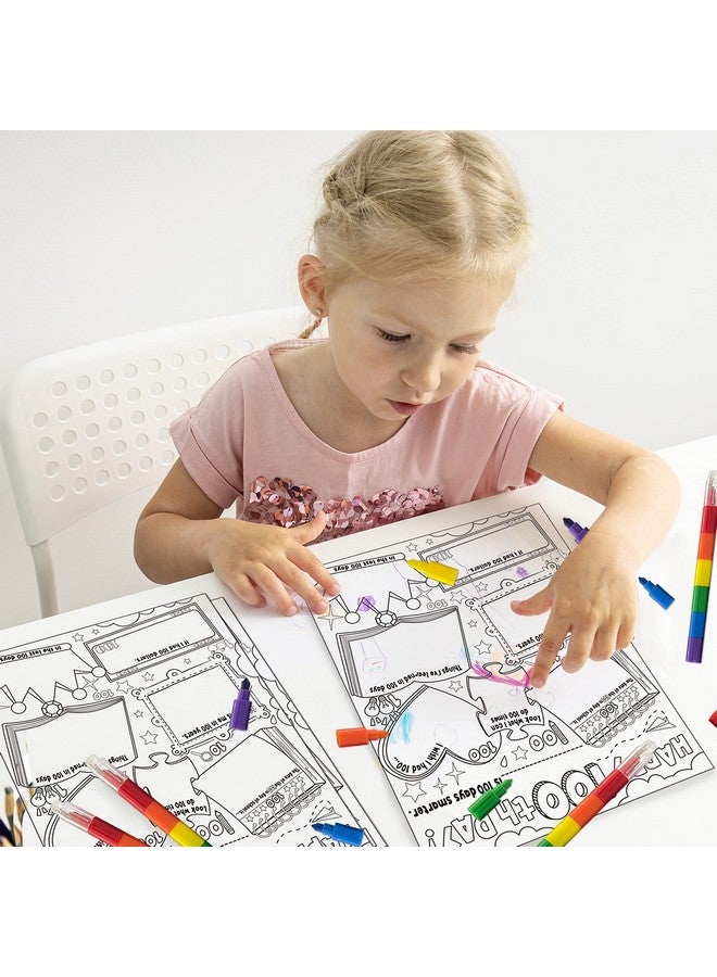 Cinrobiye 30 Pcs Happy 100th Day Coloring Poster Pack with 30 Stacking Crayons for School Party Favors，100 Days of School Ideas Project Chart Fill in Poster School Craft Classroom Activities Supply - Image 5