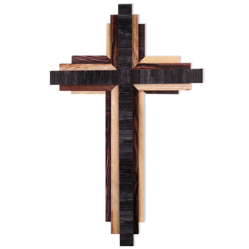 Jetec Christian Wooden Wall Cross,3D Multi-color Triple Stacked Reclaimed Decorative Worn Wooden Wall Cross for Home Religious Church Hanging Decoration(Classic Color) - Image 1