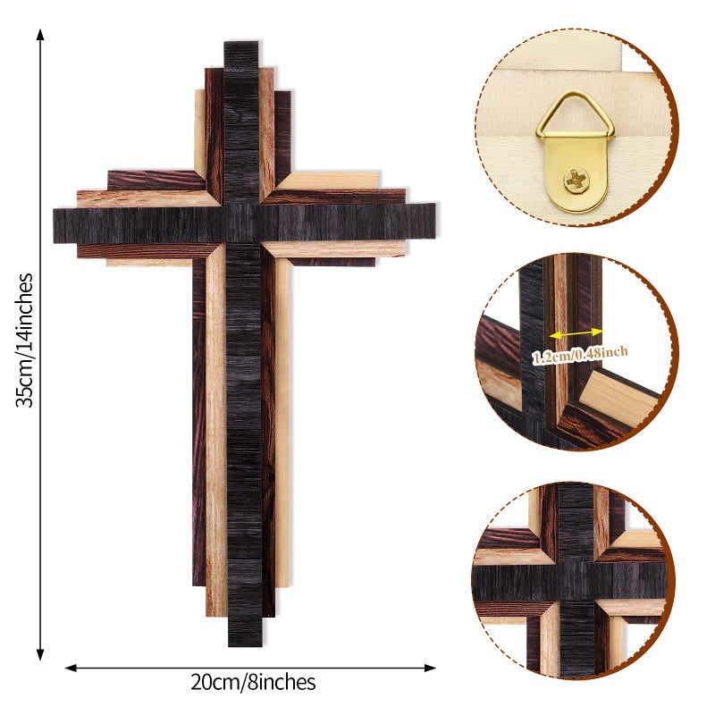 Jetec Christian Wooden Wall Cross,3D Multi-color Triple Stacked Reclaimed Decorative Worn Wooden Wall Cross for Home Religious Church Hanging Decoration(Classic Color) - Image 2