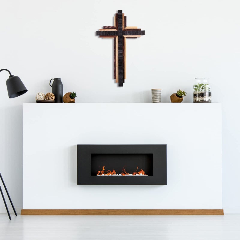 Jetec Christian Wooden Wall Cross,3D Multi-color Triple Stacked Reclaimed Decorative Worn Wooden Wall Cross for Home Religious Church Hanging Decoration(Classic Color) - Image 3