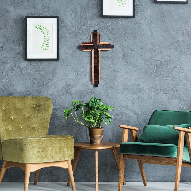 Jetec Christian Wooden Wall Cross,3D Multi-color Triple Stacked Reclaimed Decorative Worn Wooden Wall Cross for Home Religious Church Hanging Decoration(Classic Color) - Image 4