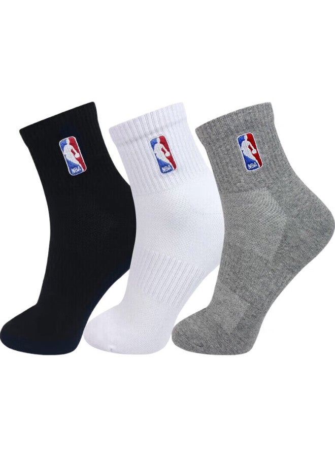 NBA Men'S Socks, Odor-Resistant, Antibacterial, Summer Casual Basketball Mesh Breathable Sweat-Absorbing Sports Cotton Socks, 3 Pairs - Image 3