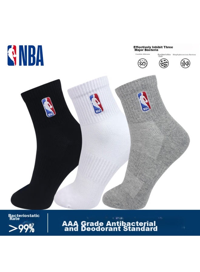 Nba Men's Socks, Odor-resistant, Antibacterial, Summer Casual Basketball Mesh Breathable Sweat-absorbing Sports Cotton Socks, 3 Pairs - Image 1