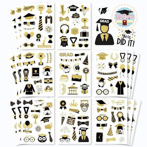 DUJAA 300PCS Graduation Stickers Graduation Cap Stickers Congrats Grad Class of 2024 Stickers for Graduation Envelope Seals Grad Party Decoration Supplies - Image 1
