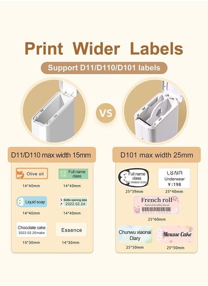 NIIMBOT - D101 Label Maker Machine Inkless Label Printer with 10-25mm Print Width, Handheld Thermal Label Maker with 1 Roll 12*40mm Tape, Multiple Templates Available Effortless for Phone Pad Labeling Made Easy, Prtable for School, Office and Home Organization USB Rechargeable, White - Image 1