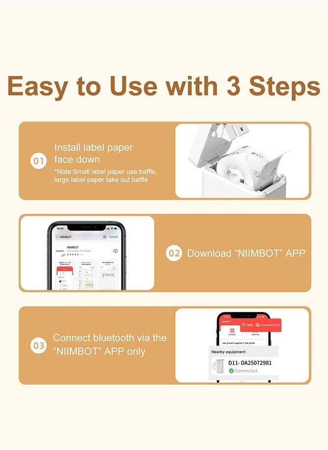 NIIMBOT - D101 Label Maker Machine Inkless Label Printer with 10-25mm Print Width, Handheld Thermal Label Maker with 1 Roll 12*40mm Tape, Multiple Templates Available Effortless for Phone Pad Labeling Made Easy, Prtable for School, Office and Home Organization USB Rechargeable, White - Image 1