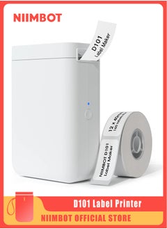 NIIMBOT D101 Label Maker Machine Inkless Label Printer with 10-25mm Print Width, Handheld Thermal Label Maker with 1 Roll 12*40mm Tape, Multiple Templates Available Effortless for Phone Pad Labeling Made Easy, Prtable for School, Office and Home Organization USB Rechargeable, White  - Image 1