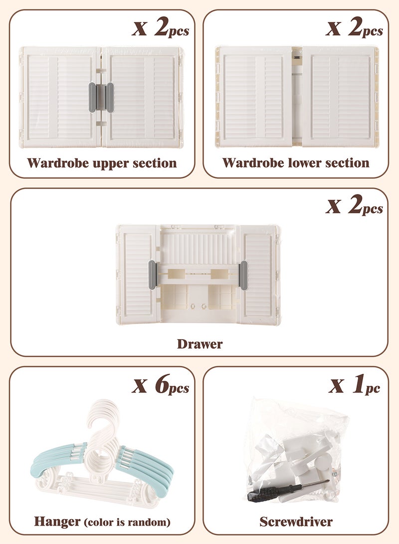 Ollieroo خزانة تخزين بلاستيكية modular – PP/PET/ABS مكونة من 2 خزانة و2 درج مع قضيب تعليق و6 شماعات (ألوان عشوائية)، عجلات دوارة قابلة للقفل، مقابض مثبتة مسبقًا، وأبواب مغناطيسية لغرفة النوم، أو الخزانة، أو غرفة المعيشة، 54 × 34 × 158 سم - Image 5