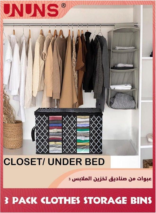 UNUNS Storage Bags For Clothes,3 Pack 90L Large Capacity Bins Foldable,Storage Containers Blankets,Bedding With Reinforced Handles Sturdy Zipper Black,23.6x16.9x13.8in - Image 4