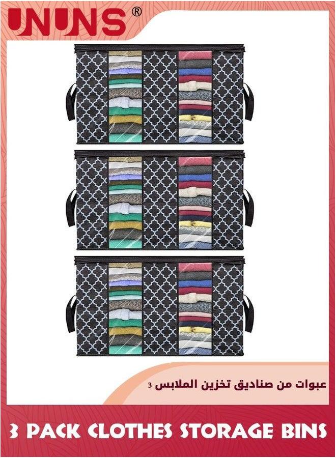 UNUNS Storage Bags For Clothes,3 Pack 90L Large Capacity Bins Foldable,Storage Containers Blankets,Bedding With Reinforced Handles Sturdy Zipper Black,23.6x16.9x13.8in - Image 1