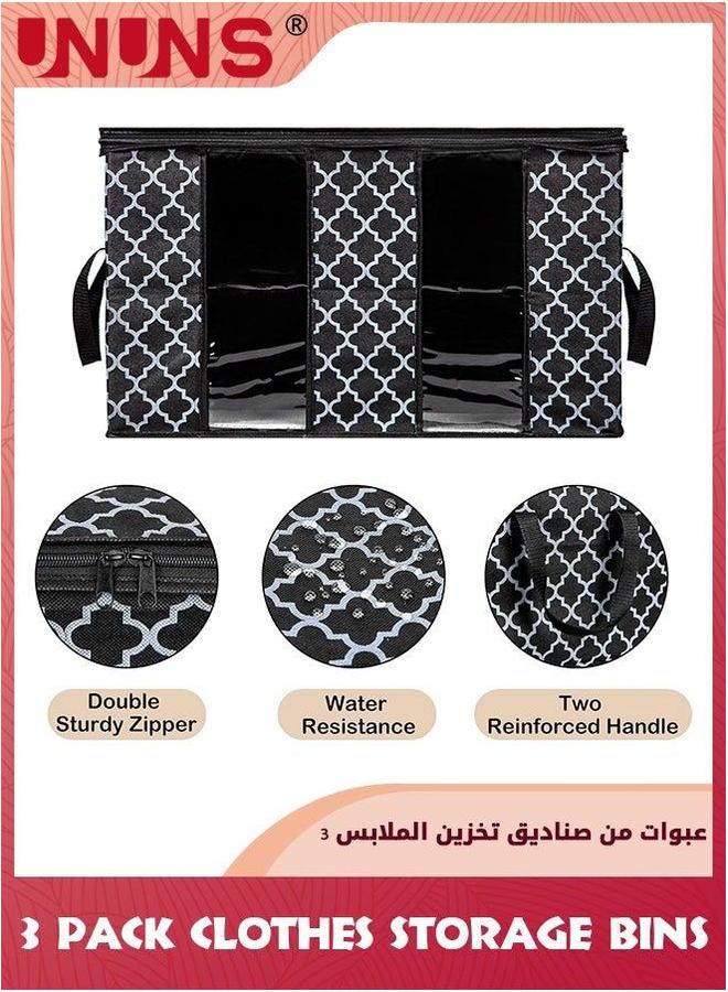 UNUNS Storage Bags For Clothes,3 Pack 90L Large Capacity Bins Foldable,Storage Containers Blankets,Bedding With Reinforced Handles Sturdy Zipper Black,23.6x16.9x13.8in - Image 3