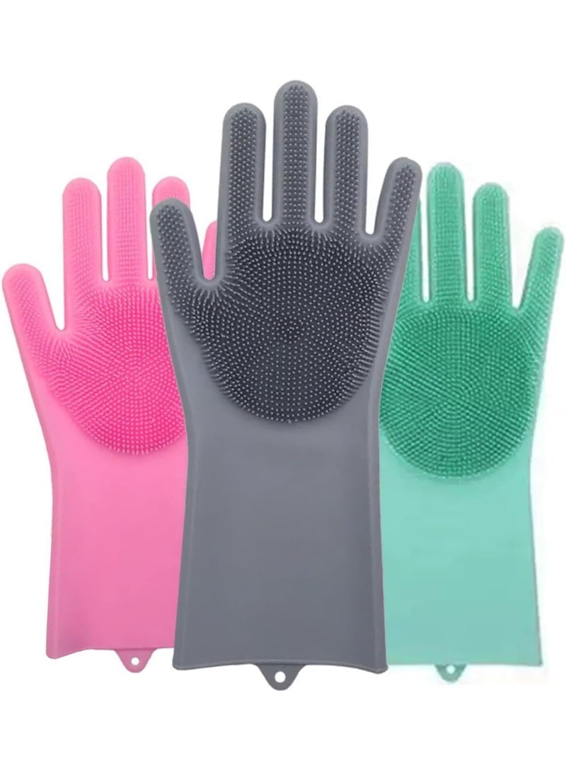 VIUAUAX Silicone Reusable Dishwashing Gloves, Multi Use Scrubbing Gloves for Dishes,Cleaning Pet Hair Care, Car Wash, Heat Resistant Scrubber Gloves for Housework and More (1 Pair-Random Color) - Image 1