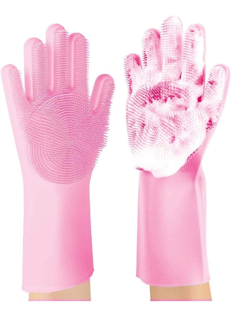 VIUAUAX Silicone Reusable Dishwashing Gloves, Multi Use Scrubbing Gloves for Dishes,Cleaning Pet Hair Care, Car Wash, Heat Resistant Scrubber Gloves for Housework and More (1 Pair-Random Color) - Image 2