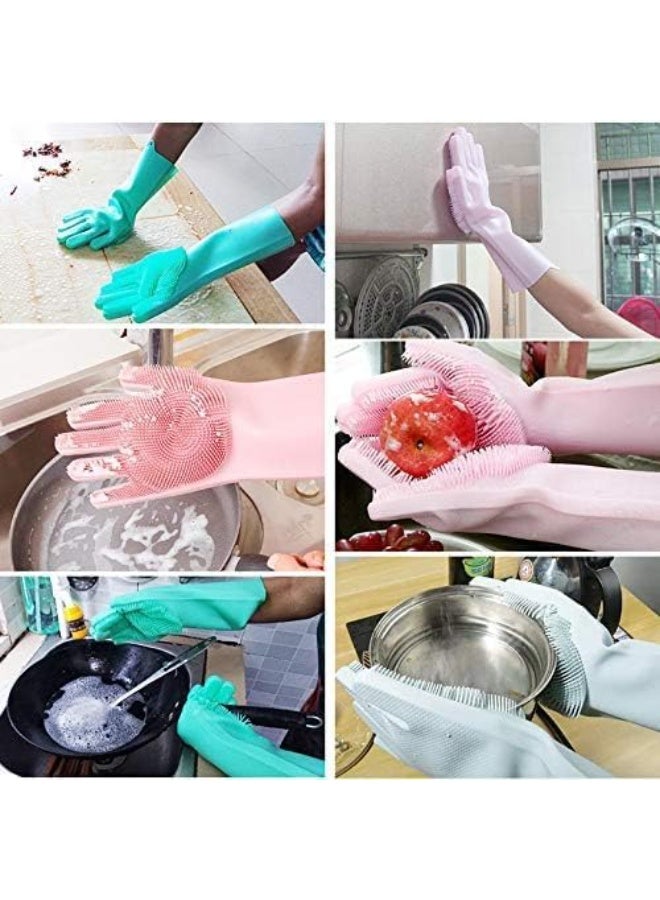 VIUAUAX Silicone Reusable Dishwashing Gloves, Multi Use Scrubbing Gloves for Dishes,Cleaning Pet Hair Care, Car Wash, Heat Resistant Scrubber Gloves for Housework and More (1 Pair-Random Color) - Image 3