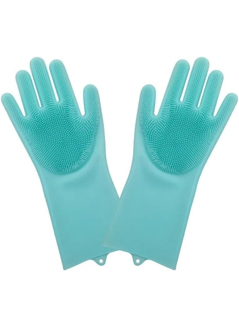 VIUAUAX Silicone Reusable Dishwashing Gloves, Multi Use Scrubbing Gloves for Dishes,Cleaning Pet Hair Care, Car Wash, Heat Resistant Scrubber Gloves for Housework and More (1 Pair-Random Color) - Image 4