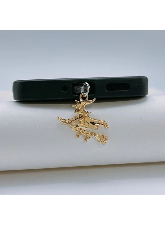 Golden Halloween Witch Alloy Anti Dust Plug for Android Type C Phone Charm - Image 1