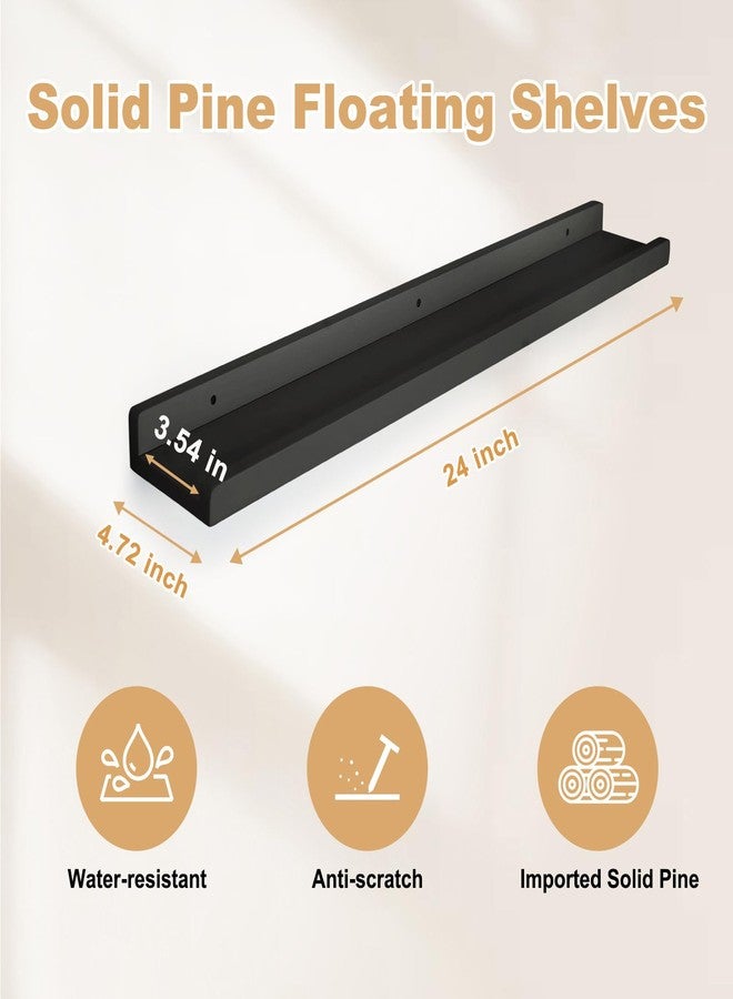 storenization Picture Ledge Shelf with Lip, Black Floating Shelves for Wall Set of 2, 24 inch Wall Floating Shelves for Bedroom Living Room Bathroom Kitchen - Image 3