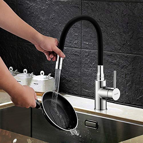 ALTON LEO12195 Brass Single Lever Sink Mixer with Dual Flow Flexible Swivel Spout, Black & Chrome Finish - Image 2