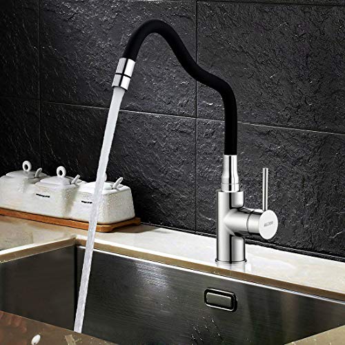 ALTON LEO12195 Brass Single Lever Sink Mixer with Dual Flow Flexible Swivel Spout, Black & Chrome Finish - Image 5