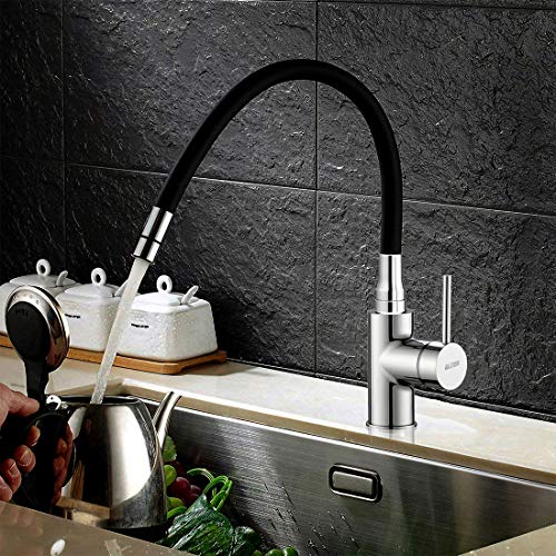 ALTON LEO12195 Brass Single Lever Sink Mixer with Dual Flow Flexible Swivel Spout, Black & Chrome Finish - Image 3