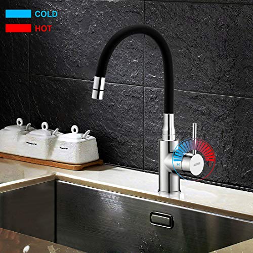 ALTON LEO12195 Brass Single Lever Sink Mixer with Dual Flow Flexible Swivel Spout, Black & Chrome Finish - Image 4