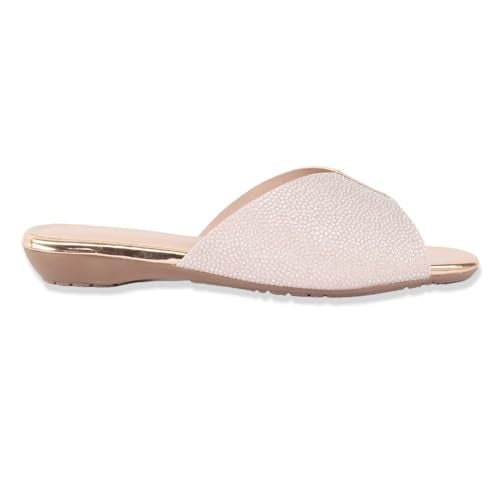 XE Looks Women's Gold Trendy Ladies' Slip-On Sandals | Elegant -Toned Textured Design | Soft Cushioned Sole for Comfort | Lightweight Open-Toe Flat Sandals For Girls & Women - Image 4