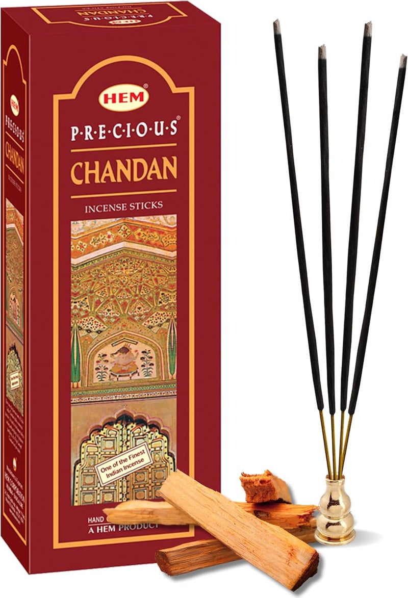 HEM Precious Chandan Incense Sticks - Sandalwood Scented, 6 Packs of 20 Sticks Each - Image 1