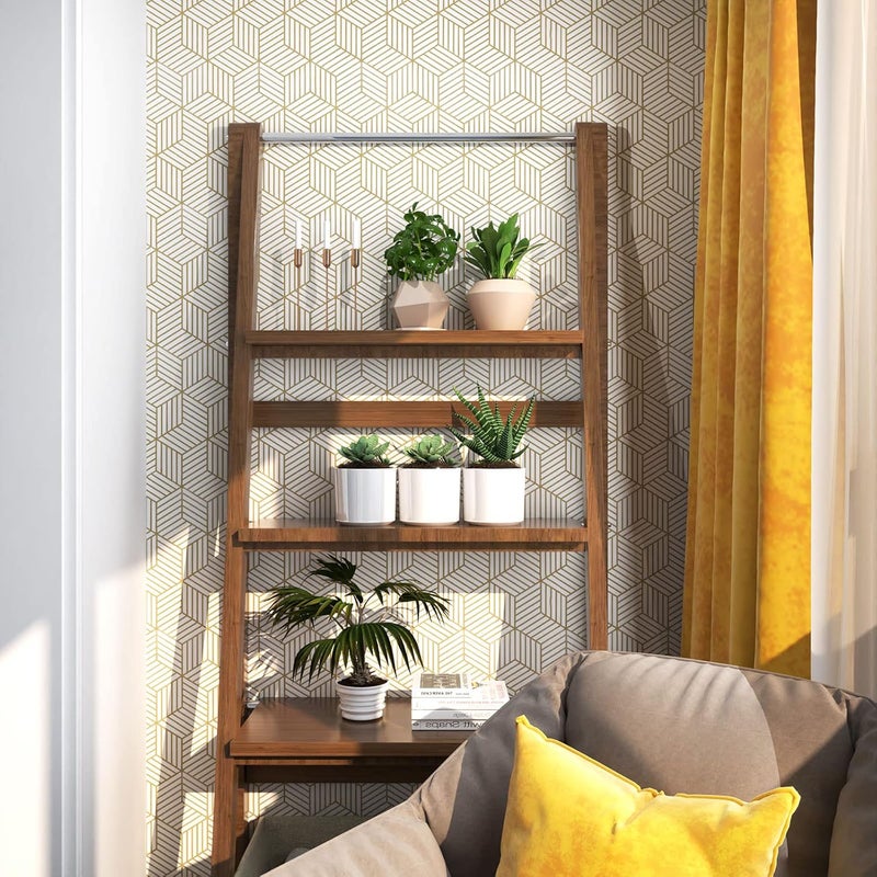 MelunMer Geometric Peel and Stick Wallpaper Gold 118In L 17.7In W Self Adhesive Removable Wallpaper for Bedroom/Bathroom Waterproof Modern Contact Paper for Cabinets Gold Contact Paper Shelf Liner - Image 4