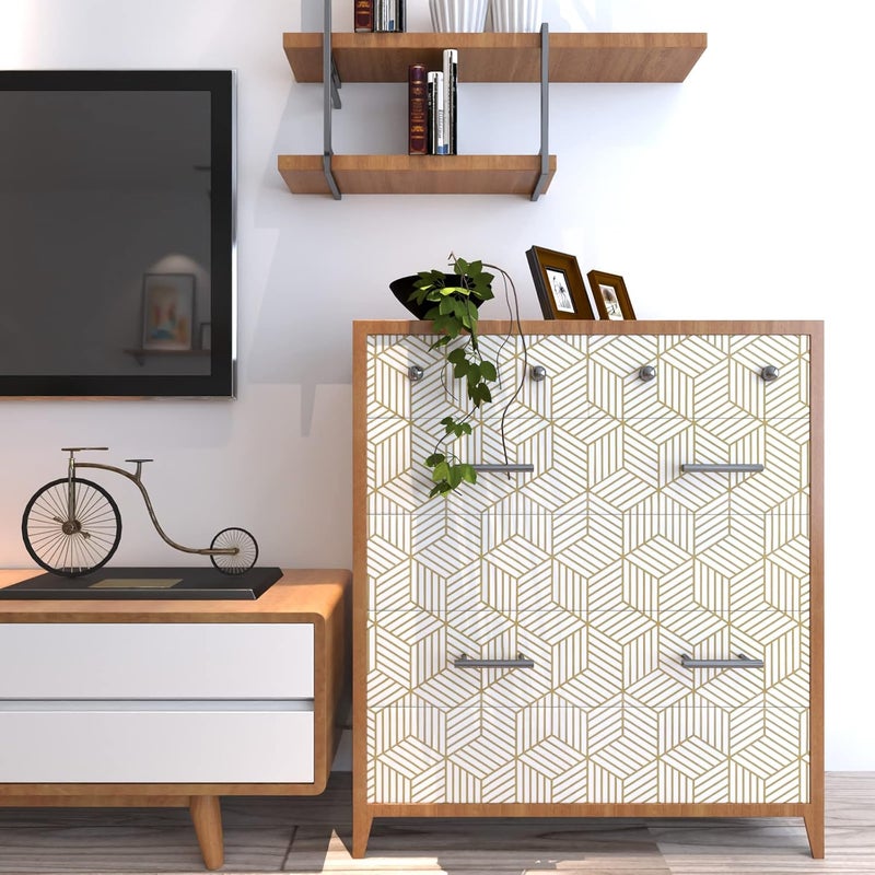 MelunMer Geometric Peel and Stick Wallpaper Gold 118In L 17.7In W Self Adhesive Removable Wallpaper for Bedroom/Bathroom Waterproof Modern Contact Paper for Cabinets Gold Contact Paper Shelf Liner - Image 5