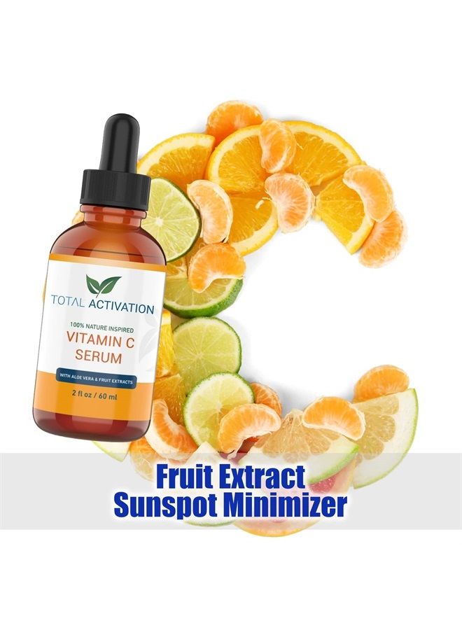 Total Activation Vitamin C Serum with Aloe Vera & Vitamin E, Anti-Oxidant, Anti Wrinkle, Anti Aging, Skin Nourishment Day and Night Boost Collagen Production Fine Lines Soothing Hydration 2oz - Image 2