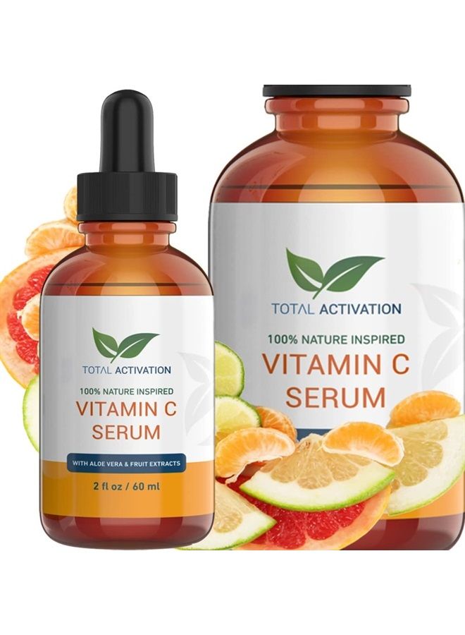 Total Activation Vitamin C Serum with Aloe Vera & Vitamin E, Anti-Oxidant, Anti Wrinkle, Anti Aging, Skin Nourishment Day and Night Boost Collagen Production Fine Lines Soothing Hydration 2oz - Image 1