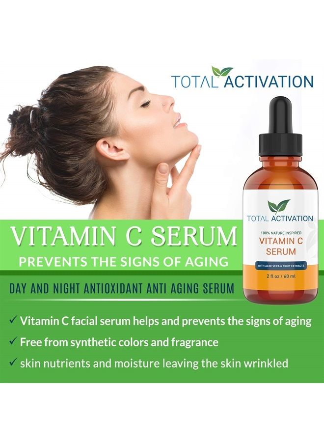 Total Activation Vitamin C Serum with Aloe Vera & Vitamin E, Anti-Oxidant, Anti Wrinkle, Anti Aging, Skin Nourishment Day and Night Boost Collagen Production Fine Lines Soothing Hydration 2oz - Image 5