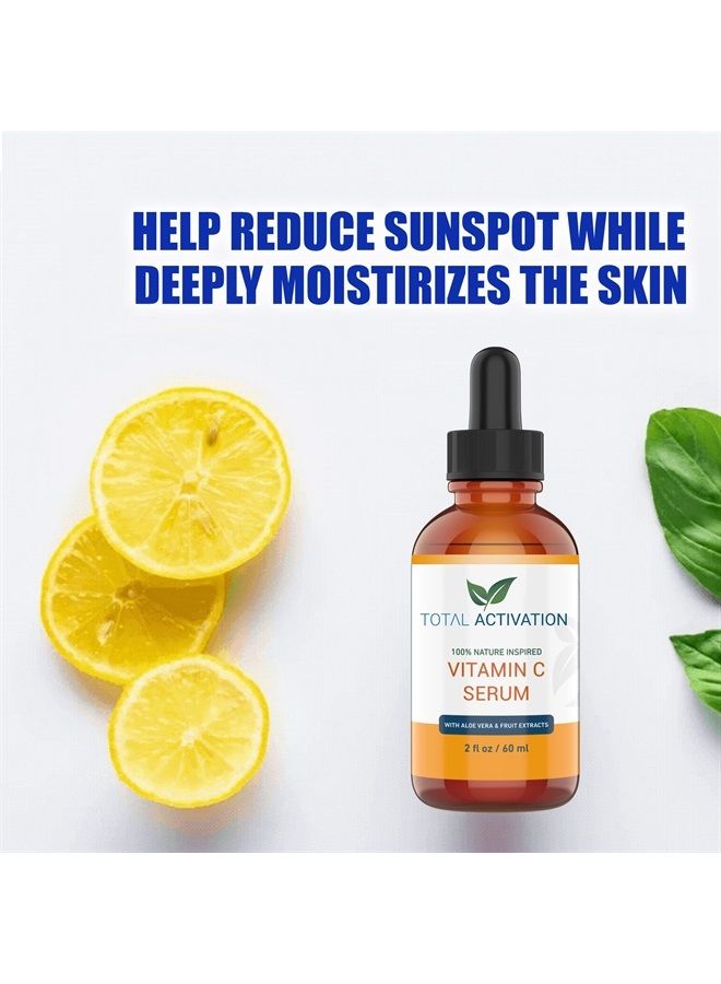 Total Activation Vitamin C Serum with Aloe Vera & Vitamin E, Anti-Oxidant, Anti Wrinkle, Anti Aging, Skin Nourishment Day and Night Boost Collagen Production Fine Lines Soothing Hydration 2oz - Image 4