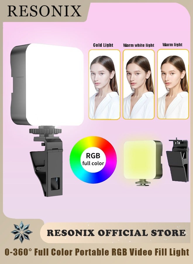 RESONIX Portable RGB Video Fill Light – 0-360° Full Color Dimmable Light with 180° Adjustable Angles, 13 Scene Modes, CRI 95+, 2000mAh Rechargeable Battery, Compact Pocket Light for Photography, Video, TikTok, Live Streaming - Image 1